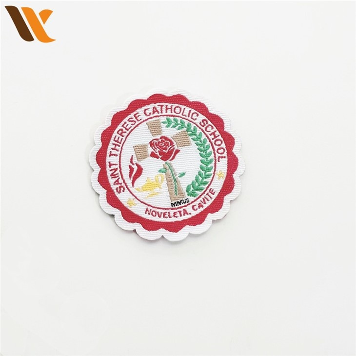 Custom Red Flower Shape School Woven Patches 2